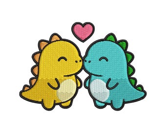 Dino Dinosaur Couple Embroidery Design Valentine Love Heart Kids