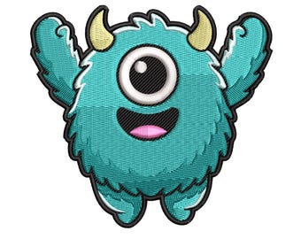 One Eye Monster Embroidery Design Fluffy Kids Boys Nursery Halloween