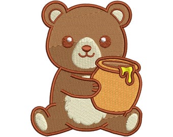 Bear Honey Embroidery Design Woodland Nursery Teddy Forest Animal Pattern