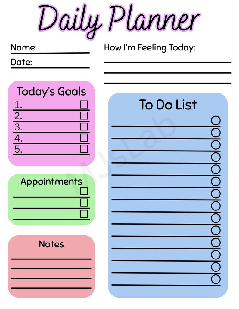 Daily Routine Planner Colorful Daily Planner Printable | Minimalist Schedule | 7 Colors | Instant ...