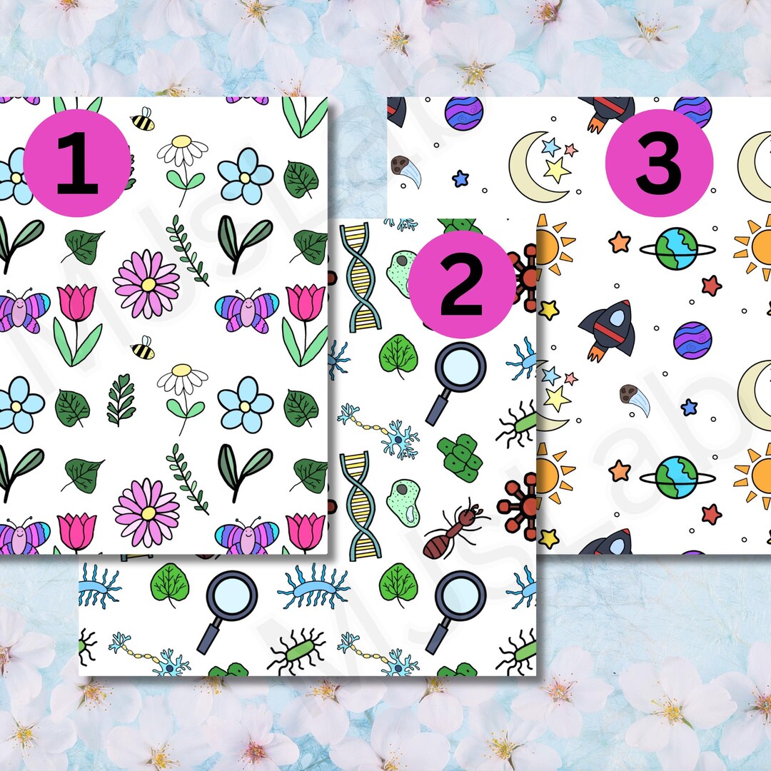 STEM Seamless Pattern Bundle | Space, Botanical & Biology | Digital ...