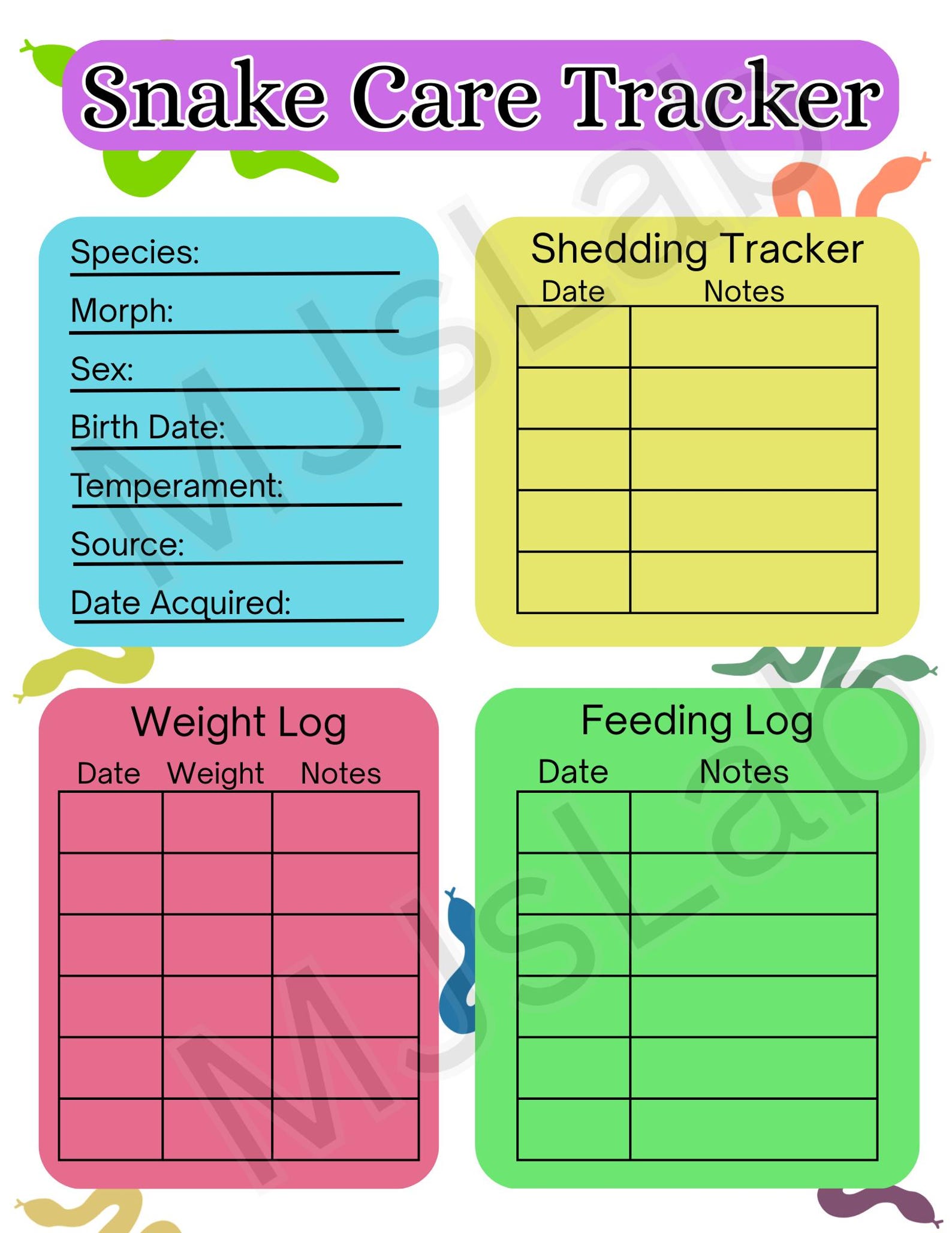 Snake Health Check Guide.pdf Snake Care Tracker PDF | Printable | Reptile Feeding, Shedding ...