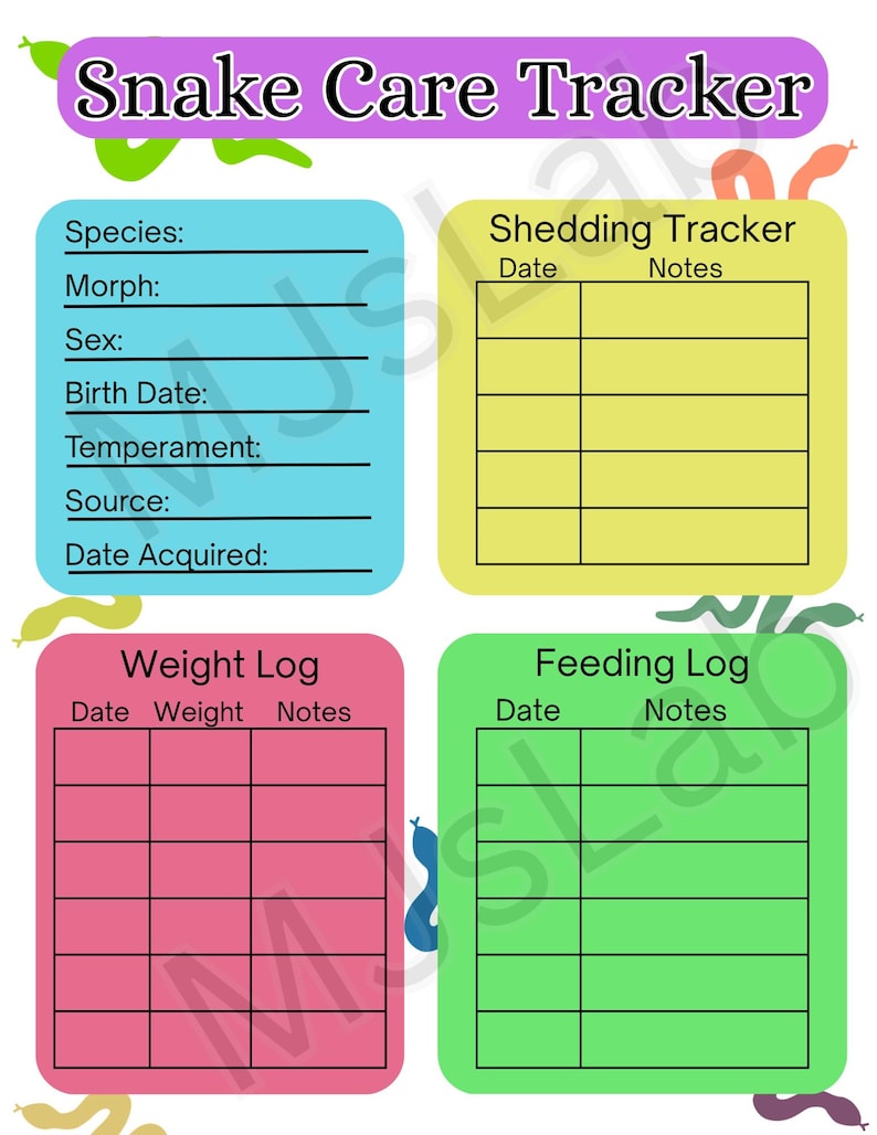 Snake Care Tracker PDF | Printable | Reptile Feeding, Shedding ...
