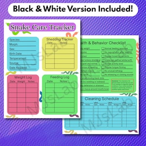 Snake Care Tracker PDF | Printable | Reptile Feeding, Shedding, Cleaning, Weight & Health Log