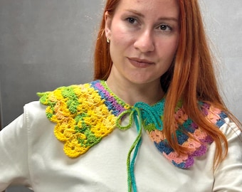Rainbow Bloom Crochet Collar - Spring Festival Handmade Collar