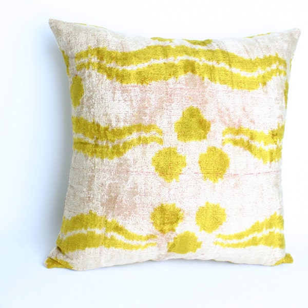 FAST SHIPMENT with FEDEX (1-3 Days) Silk Velvet Ikat Pillow Cover-Handmade Pillow Case-16,4X16,4 inch