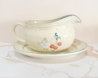 Vintage Country Goose Gravy Boat and Underplate - International China Co. "Country Kitchen" Stoneware