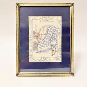 Vintage Framed Country Farmhouse Print Patchwork Quilt & Rocking Chair Art