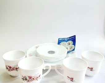 Vintage Arcopal France Pink Floral Tea Set