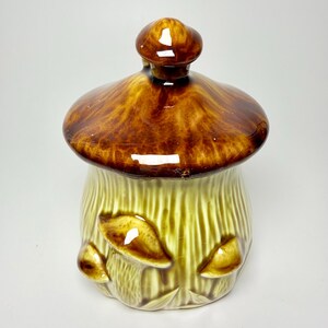 Vintage 1970s Ceramic Glazed Woodland Mushroom Canister / Covered Jar