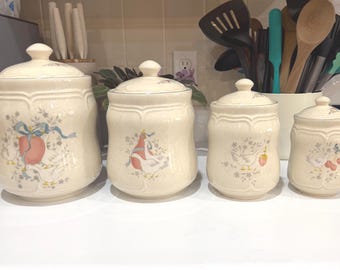 Vintage Country Goose Canister Set of 4 - International China Co. "Country Kitchen" Stoneware - Complete Set