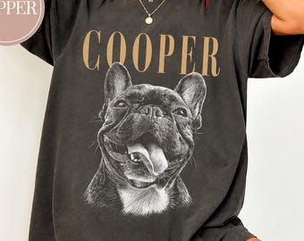 Camiseta personalizada con retrato de mascota, camiseta personalizada con retrato de bulldog francés, camiseta Comfort Colors personalizada con foto de bulldog francés