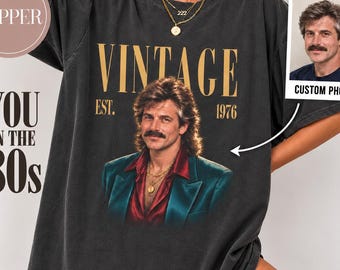 Camiseta personalizada con foto de los 80, camiseta vintage con retrato personalizado, camiseta retro con año de nacimiento personalizado