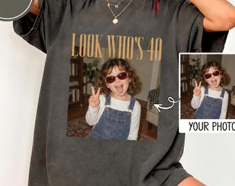 Camiseta de cumpleaños personalizada, camiseta vintage con foto, regalo de 40 cumpleaños, camiseta con foto personalizada, camiseta de cumpleaños vintage, camiseta retro de 40 cumpleaños