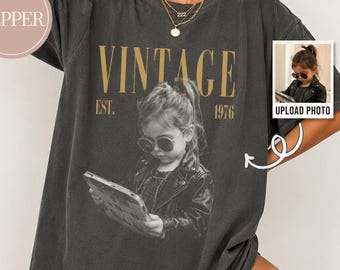 Vintage 1976 Custom Photo Shirt, Personalized 50th Birthday Bootleg Tee, Photo Upload Gift for Her, Born in 1976 Birthday Shirt