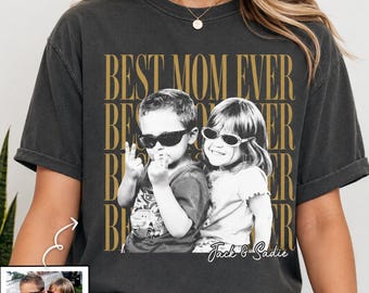 Camiseta personalizada con foto "La mejor mamá del mundo", camiseta personalizada para niños con foto para el Día de la Madre en colores cómodos.