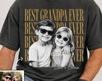 Camiseta personalizada con foto "El mejor abuelo del mundo", regalo personalizado para el Día del Padre con foto de los nietos, camiseta personalizada con nombre para el abuelo, camiseta de regalo de cumpleaños para el abuelo.