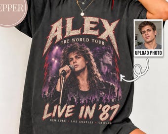 Camiseta personalizada con foto de los 80, camiseta con retrato de estrella de rock personalizado, camiseta vintage de gira de conciertos