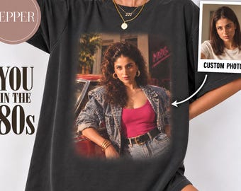 Camiseta personalizada con foto de los años 80, camiseta retro con retrato personalizado, camiseta vintage de los años 80, regalo para ella.