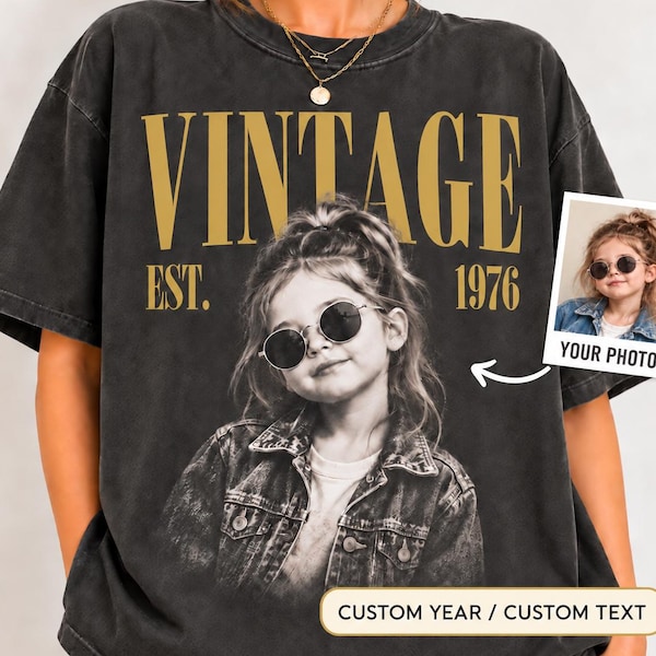 Vintage 1976 Custom Photo Shirt, Personalized 50th Birthday Bootleg Tee, Photo Upload Gift for Her, Born in 1976 Birthday Shirt