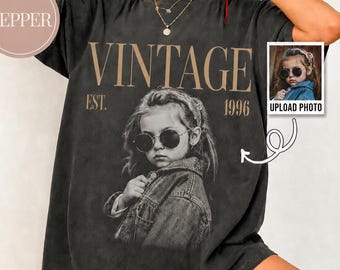 Camiseta vintage de 1996 con foto personalizada, camiseta pirata personalizada para el 30 cumpleaños, regalo para ella con foto subida, camiseta de cumpleaños nacida en 1996