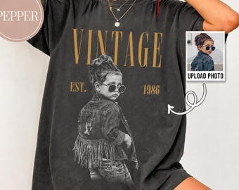 Vintage 1986 Custom Photo Birthday Shirt, Personalized 40th Birthday Bootleg Tee, Photo Upload Gift for Her, Born in 1986 Shirt