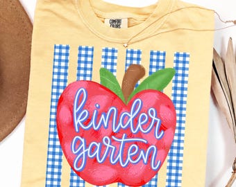 Camiseta de manzana para jardín de infantes, camiseta para maestra de jardín de infantes, camiseta de jardín de infantes a rayas y cuadros vichy con manzanas, camiseta para el primer día de clases, regalo para maestra