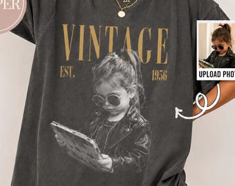 Camiseta vintage de 1956 con foto personalizada, camiseta pirata para el 70 cumpleaños, regalo de cumpleaños personalizado para ella, camiseta retro Est. 1956