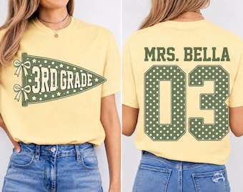 Chemise personnalisée d'enseignant de 3e année, t-shirt personnalisé nom d'enseignant, chemise fanion de grade, cadeau de remerciement pour enseignant, t-shirt enseignant de l'équipe
