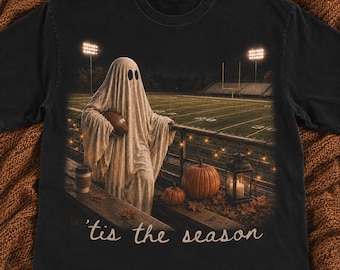 Camiseta "Tis The Season", Camiseta de fútbol con fantasmas, Camiseta de fútbol de otoño, Camiseta para el día del partido, Camiseta de fútbol de Halloween