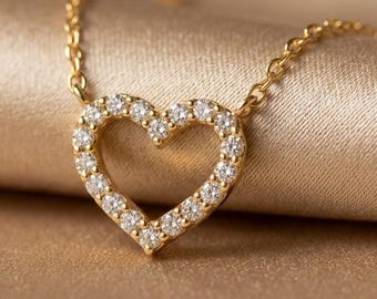 Collar de corazón de oro para mujer con diamantes de imitación, colgante romántico en forma de corazón, elegante joyería vintage, idea de regalo para ella, collar de moda.