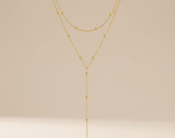 Damhalsband med flera strängar i guld, minimalistiskt Y-format halsband, fint kedjehalsband med långt hänge, eleganta och trendiga smycken, present till kvinnor