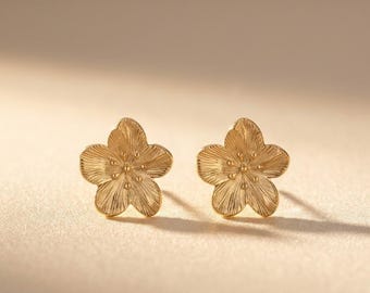 Pendientes de hibisco dorados, estilo flor tropical, joyería única, hermosa idea de regalo para mujer, accesorio sexy, elegante y chic.