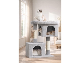 Compact Cat Tree with Hammock and Sisal Scratching Post, Small Cat Tower