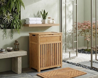 Bamboo Laundry Hamper with Lid Wooden Clothes Basket Large Laundry Basket with Handles Bathroom Bedroom Storage Organizer
