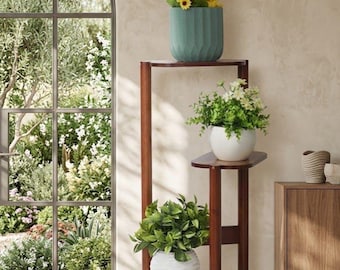 3 Tier Corner Plant Stand Bamboo Tall Plant Shelf Indoor Outdoor Flower Rack Wooden Plant Holder Balcony Garden Decor