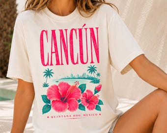 Cancún Hibiscus Shirt, Tropical Summer Graphic Tee, Quintana Roo Mexico Apparel