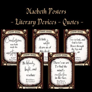 Posters met Macbeth-gotische literaire apparaten | Citaat van Shakespeare voor klaslokaaldecoratie | Engels op de middelbare school