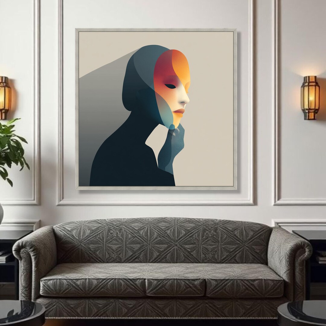 Abstract Woman Face Canvas, Colorful Mask Portrait Wall Art ...