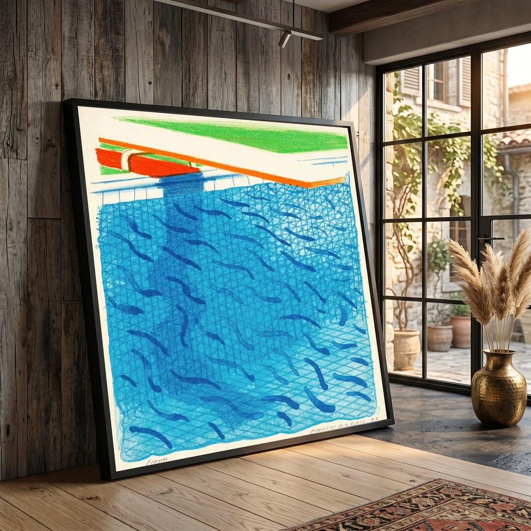 David Hockney Inspired Pool Art Print, Modern Blue Water Illustration ...
