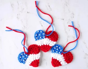3er Set Herz Ornament / Herz Anhänger / Handgemachte USA Fan Flagge zum 250-jährigen Jubiläum / 4. Juli Dekoration / Verzierung / USA Flaggenfarben