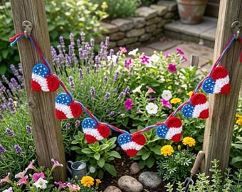 Handgemachte Vaterländische häkeln Girlande / Handgemachte 250-jähriges Jubiläum USA Fan Flagge / 4. Juli Herz / USA Flagge Farben / Geschenk zum Unabhängigkeitstag