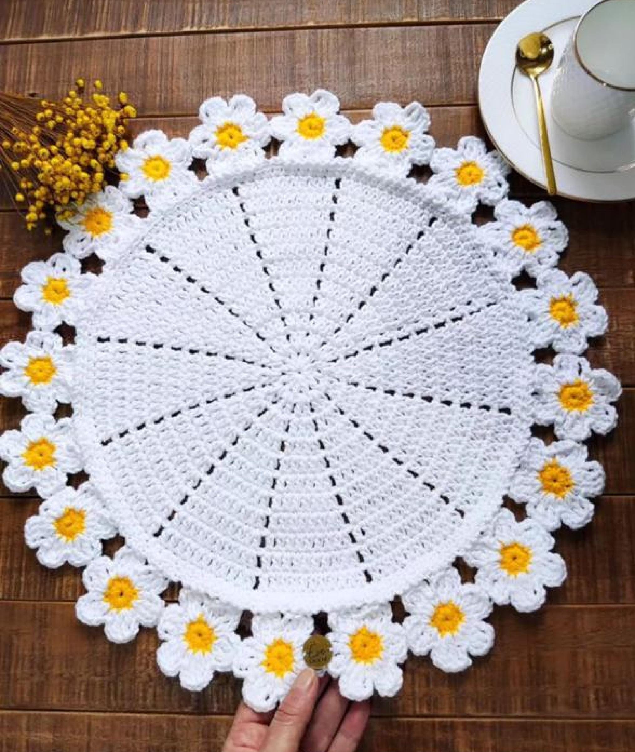 Handmade Crochet Daisy Placemats Set/ Floral Table Mats/ Spring Summer ...