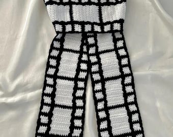 Handarbeit Häkeln Film Roll Schal/ Schwarz & Weiß gestrickt Schal/ Winter Hals Wrap/ Schwarz Weiß Gitter Muster/ Winter Schal/ Handgestricktes Geschenk