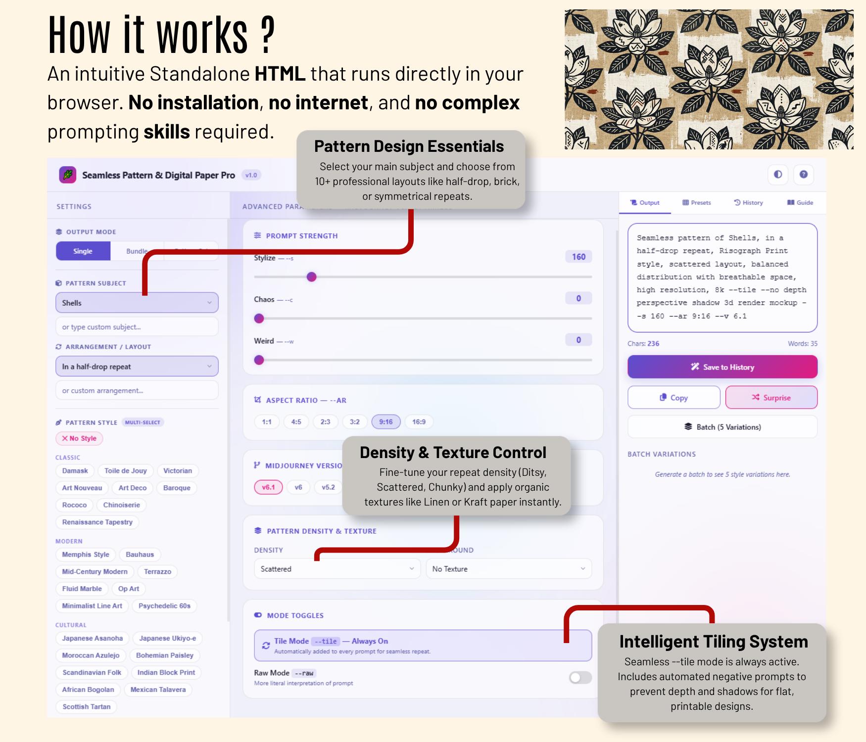 Midjourney Pattern Prompt Generator, Seamless Digital Paper Tool ...