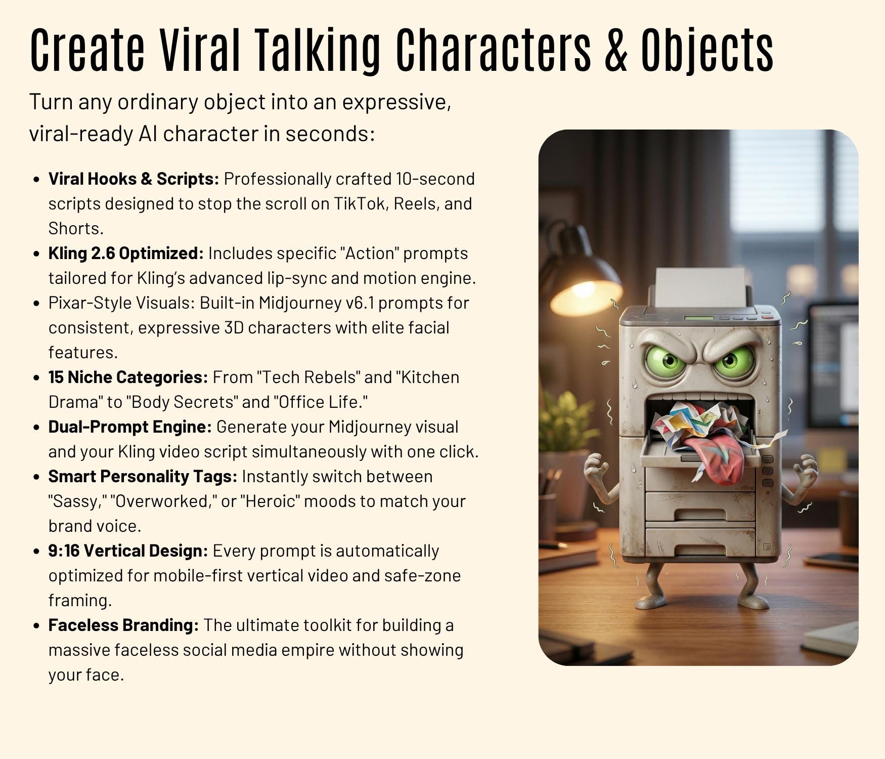Face Less Video Operator Prompt AI Talking Object Video Generator - Midjourney V6.1 & Kling 2.6 Prompt ...