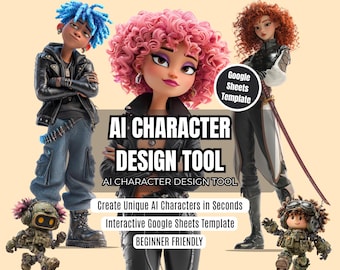 AI Character Midjourney Prompt, Google Sheets Template, Character Generator System, AI Art Creator, Customizable Style Builder
