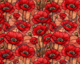 When Poppies Dream Faux Stained Glass Design | Transfer Sheet for Polymer Clay | Water Soluble Transfer Paper | Floral | Earring Paper #5396