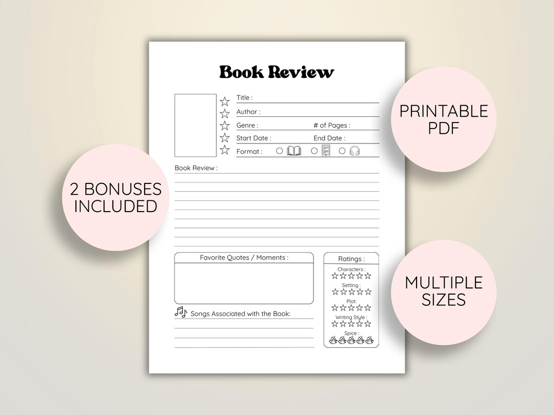 Sparknotes Review Book Review Template Page Printable, Digital Reading List Journal ...