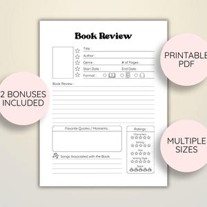 Book Review Template Page Printable, Digital Reading List Journal, Bookshelf Log Tracker, Good Notes